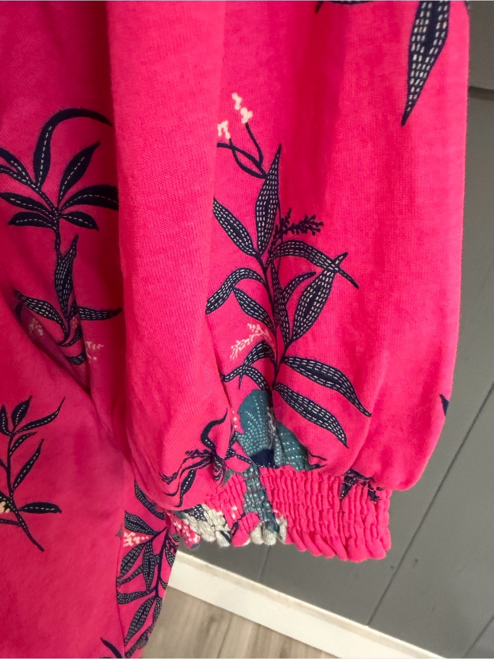 Bright Pink Floral Peasant Top - Picture 3 of 7